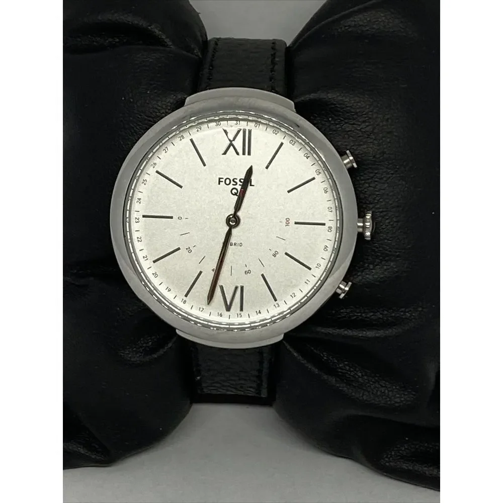 Fossil FTW5026 Women's Black Leather Silver Analog Dial Hybrid Smartwatch XX795